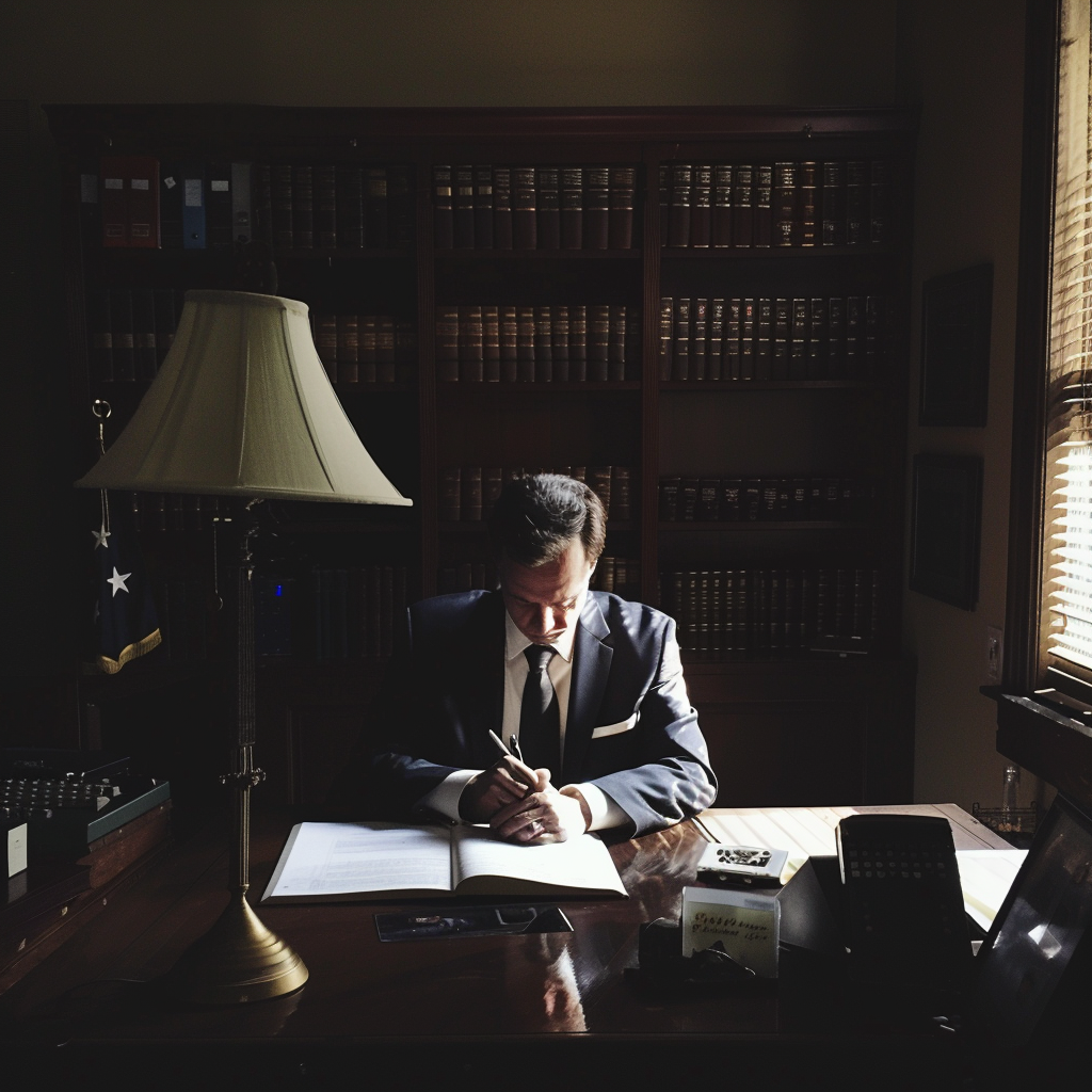 Un avocat assis dans son bureau | Source : Midjourney