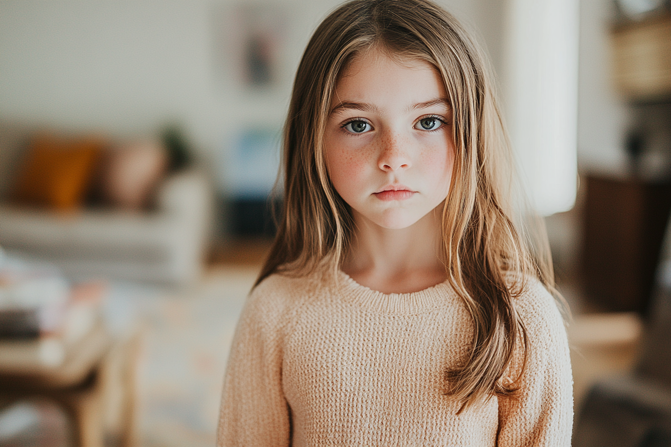 Une petite fille qui regarde droit devant elle | Source : Midjourney