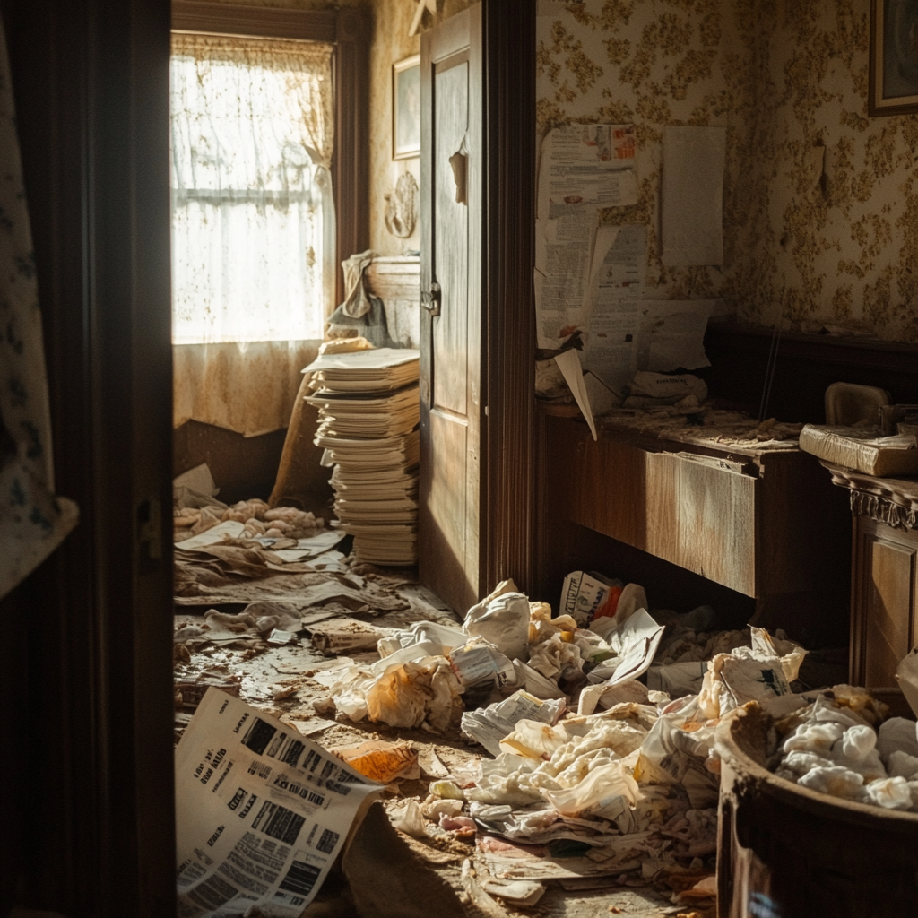 A dirty room filled with trash thrown everywhere | Source: Midjourney