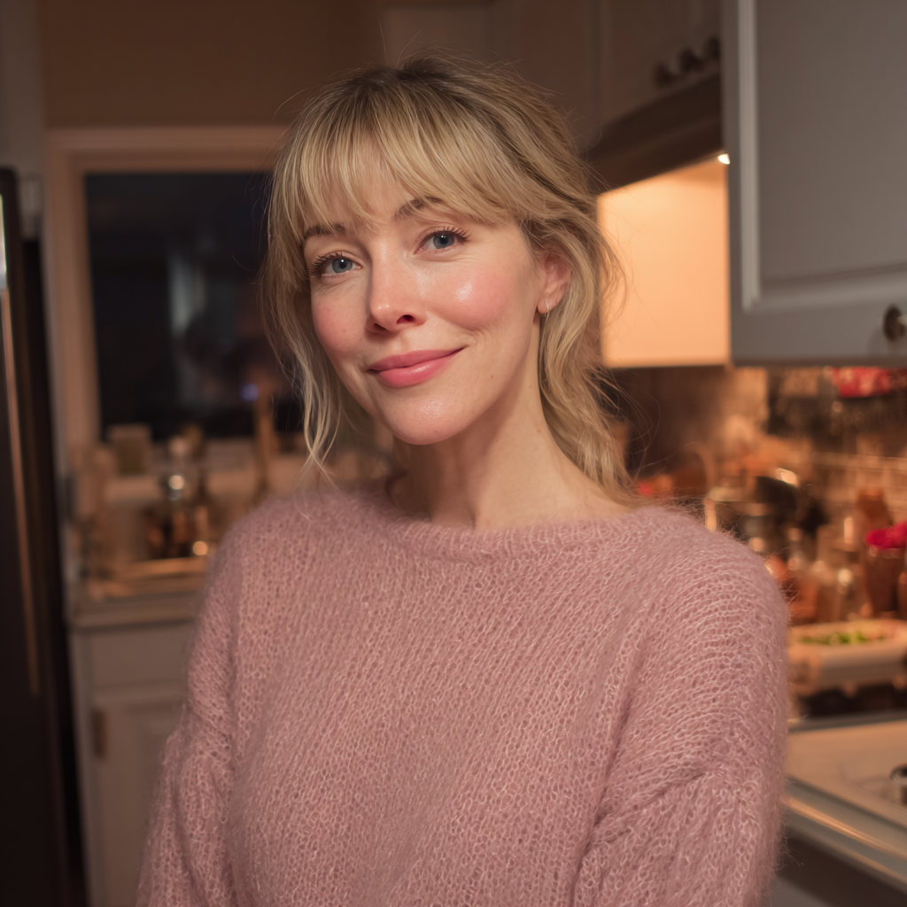 Une femme souriante debout dans une cuisine | Source : Midjourney