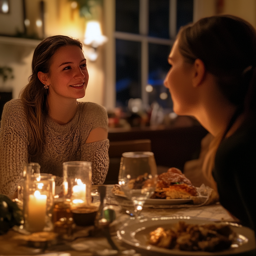 Une femme souriante qui parle à sa sœur | Source : Midjourney