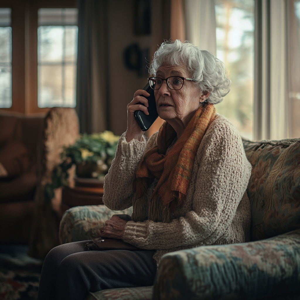 Femme âgée passant un appel téléphonique | Source : Midjourney