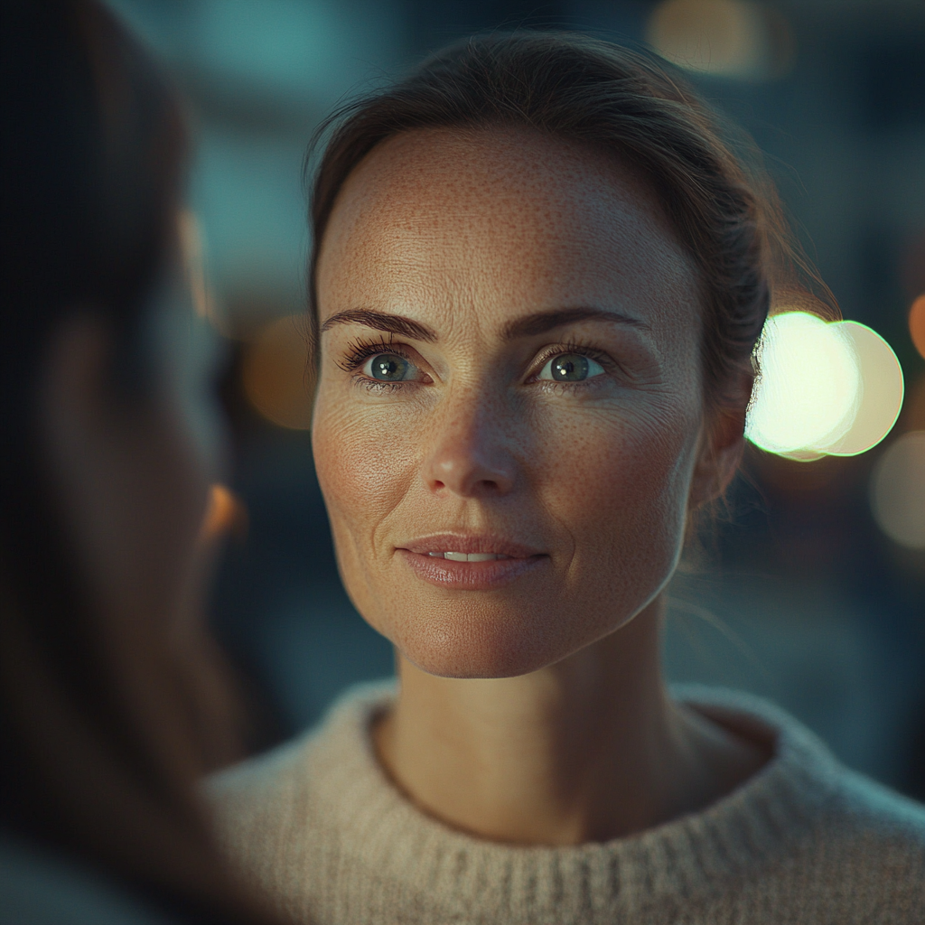 Une femme qui sourit à une autre femme | Source : Midjourney