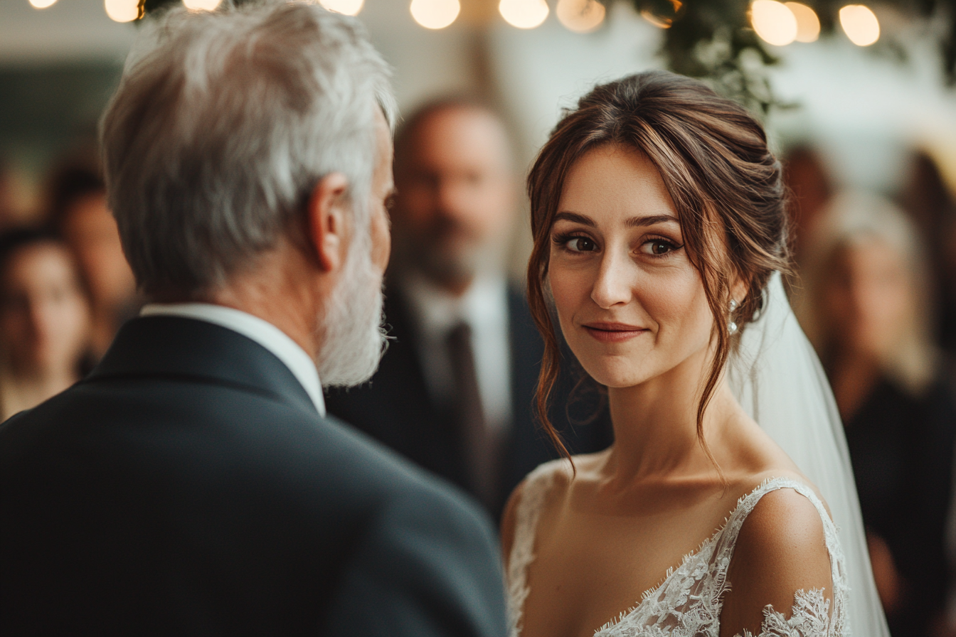 Une mariée émue parle à son père | Source : Midjourney