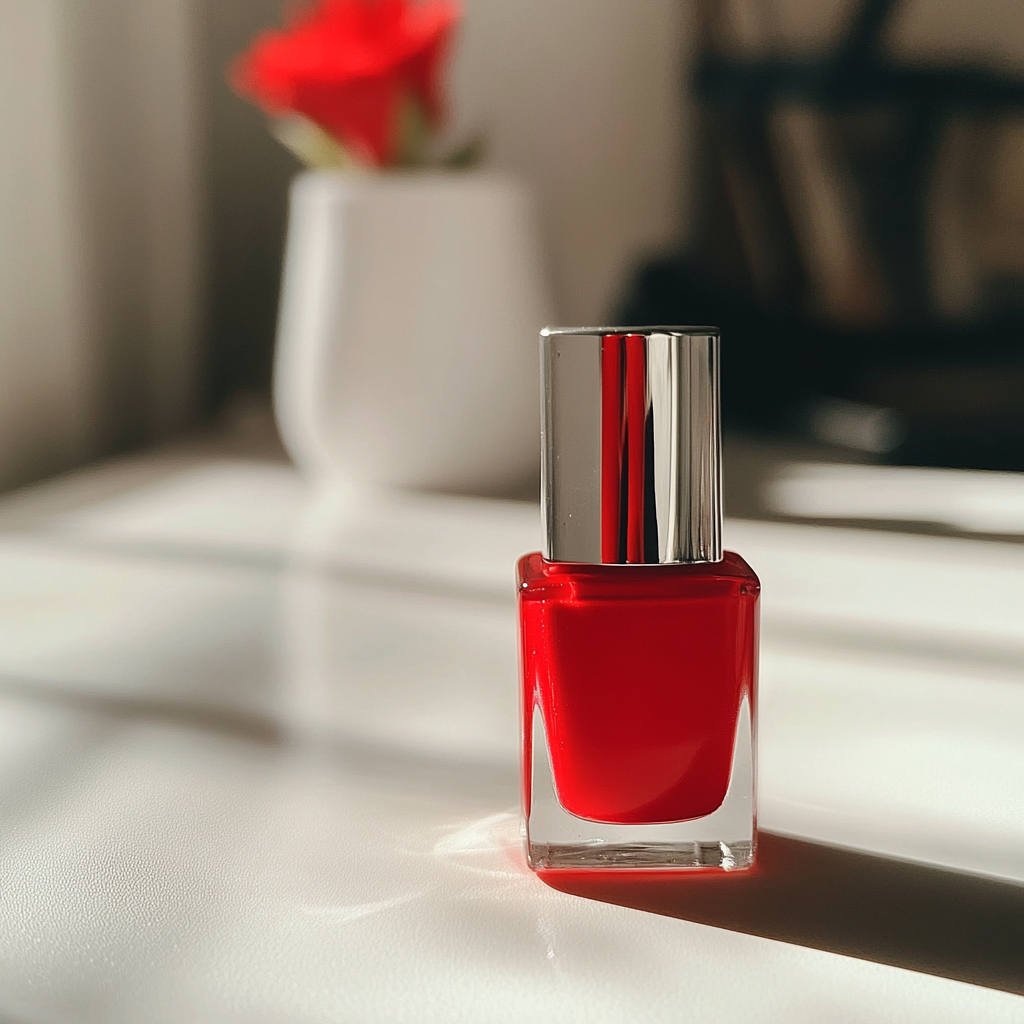 Une bouteille de vernis à ongles rouge | Source : Midjourney