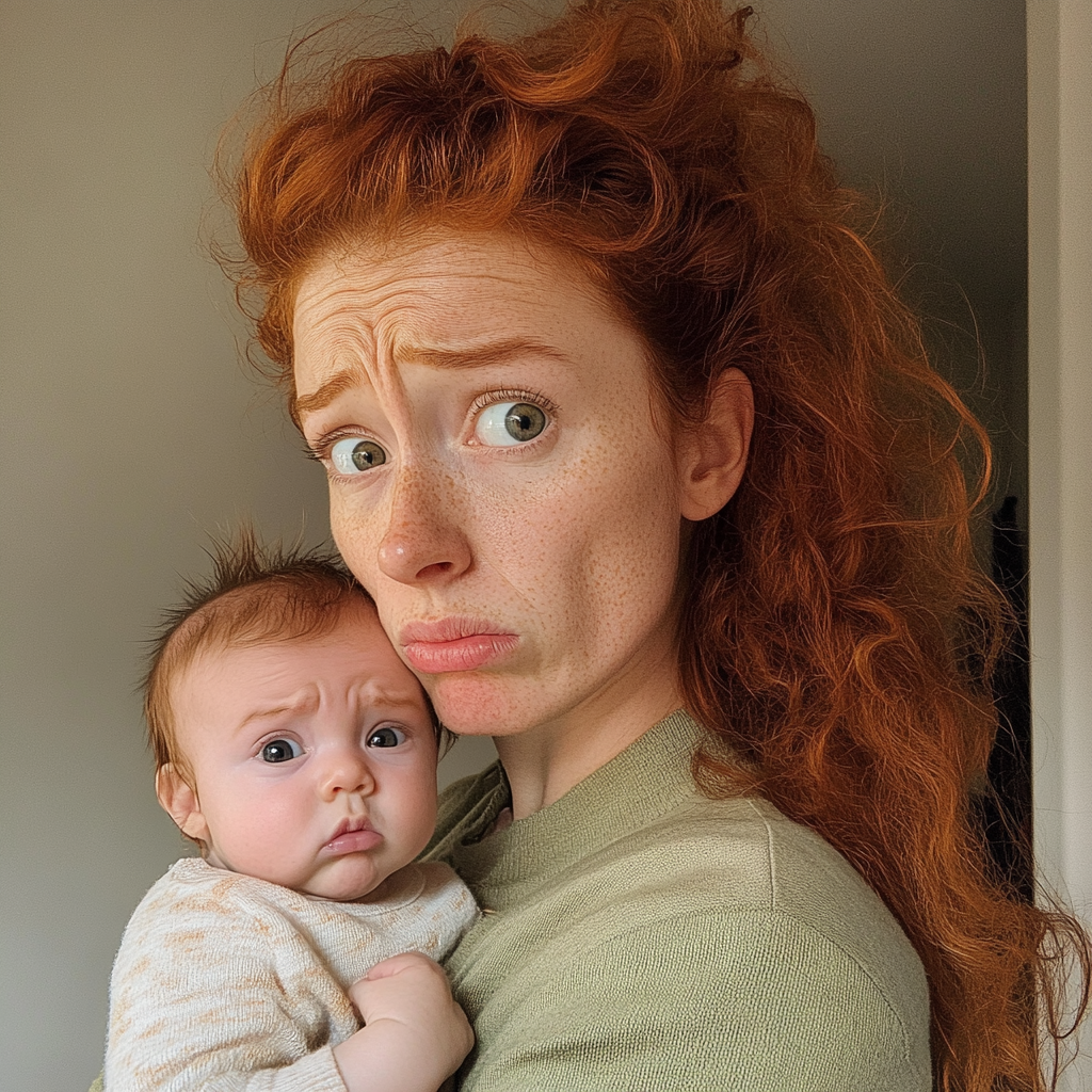 Une femme tenant un bébé | Source : Midjourney