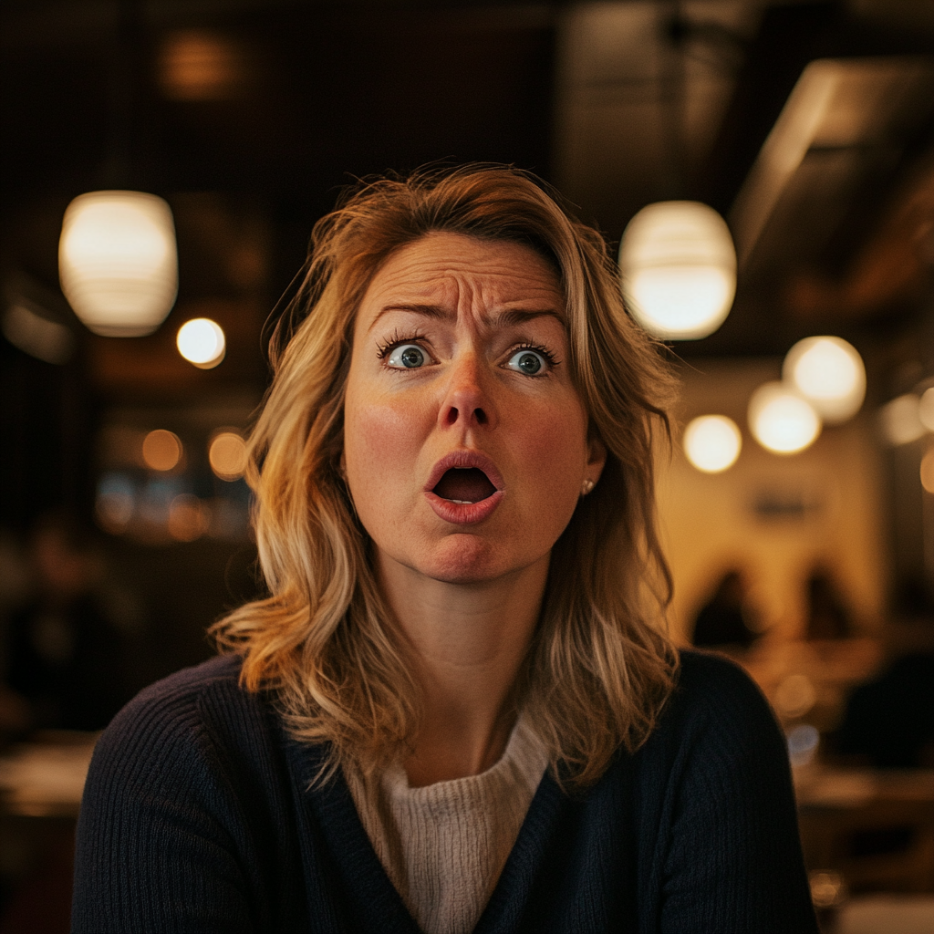 Une femme dans un restaurant a l'air surprise et blessée | Source : Midjourney