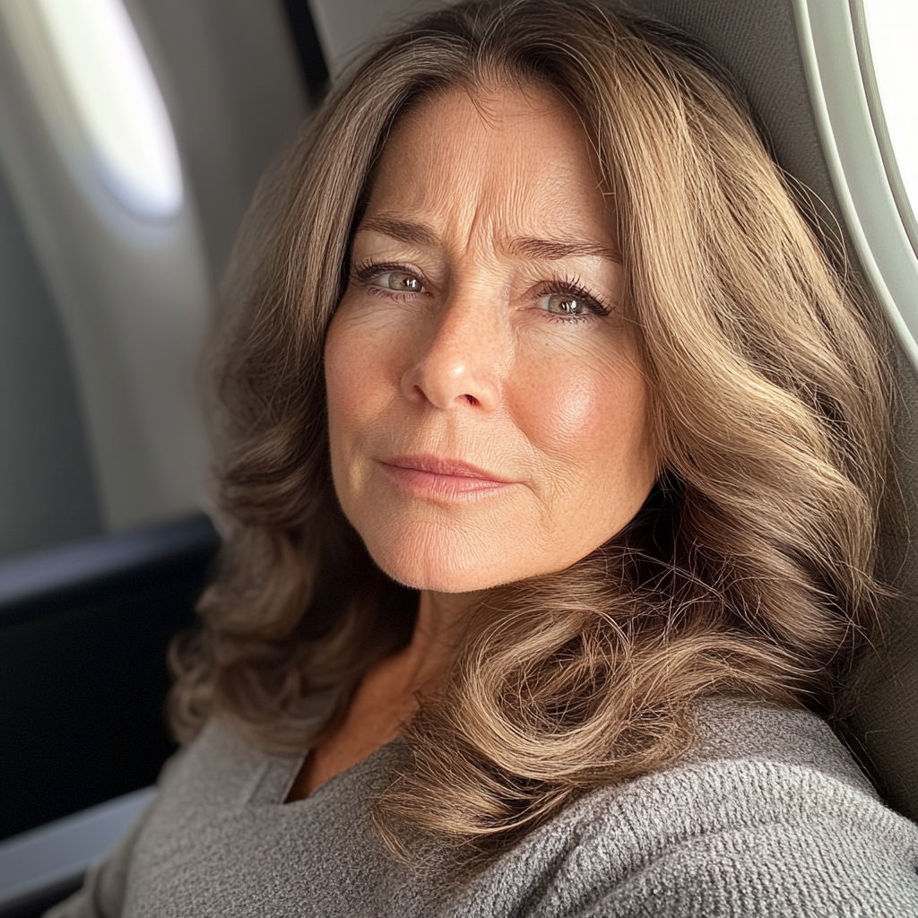 Une femme émotive assise dans un avion | Source : Midjourney