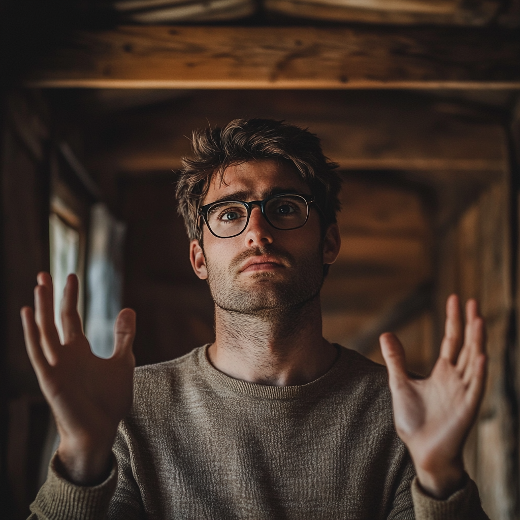 Un homme debout dans une cabane | Source : Midjourney