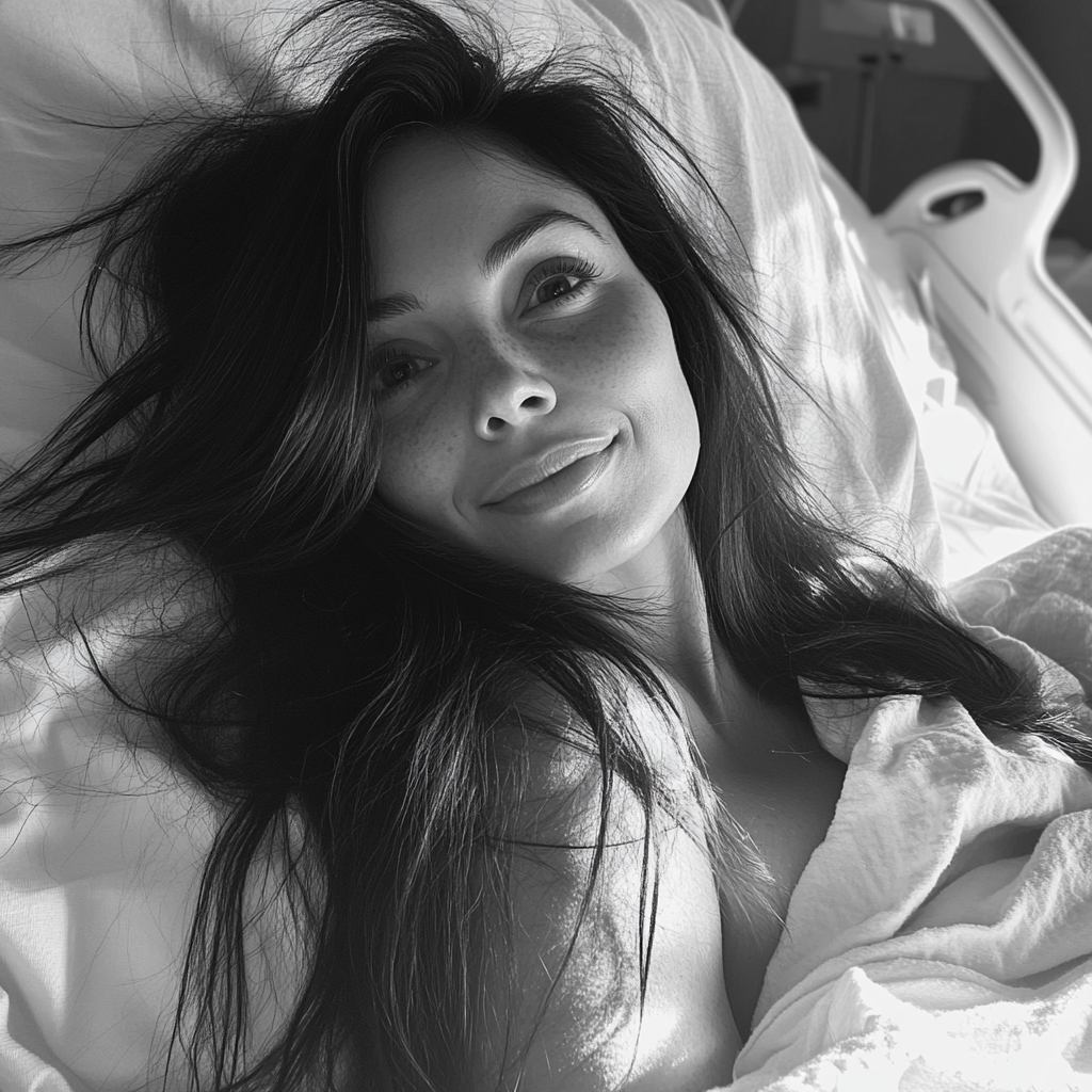 Une femme souriante dans un lit d'hôpital | Source : Midjourney