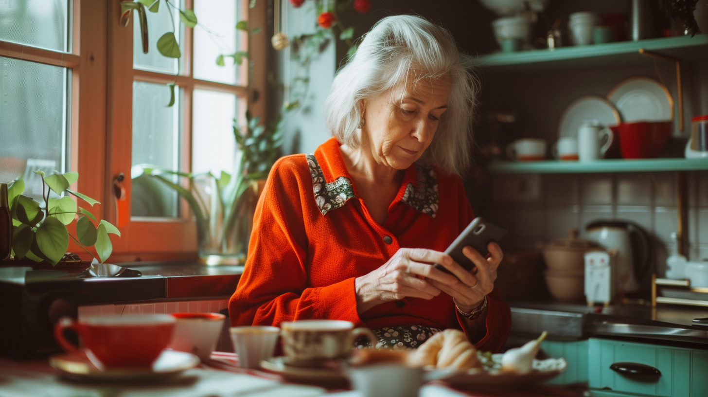 Une femme âgée utilisant un téléphone | Source : Midjourney