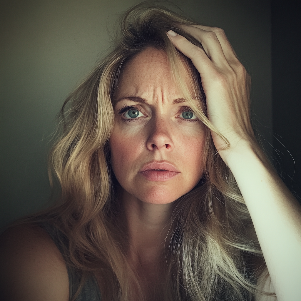 Une femme qui se tient la tête | Source : Midjourney