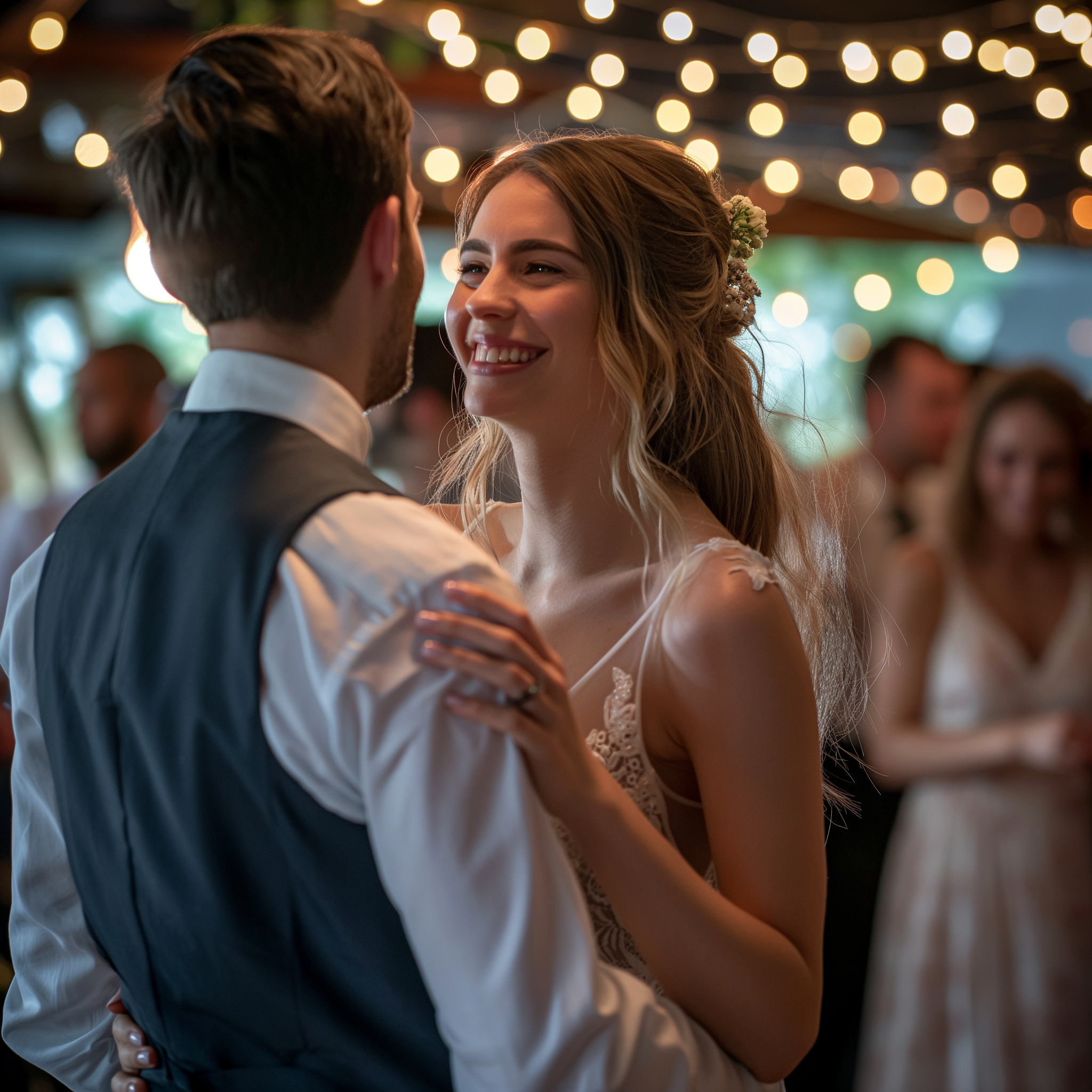 Une mariée et un marié qui dansent lors de leur réception de mariage | Source : Midjourney