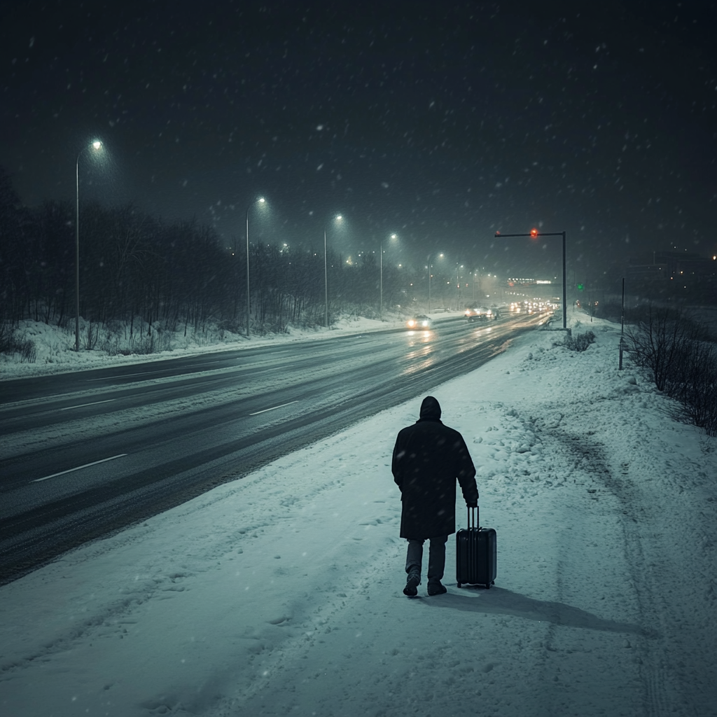 Un homme marchant le long de l'autoroute | Source : Midjourney