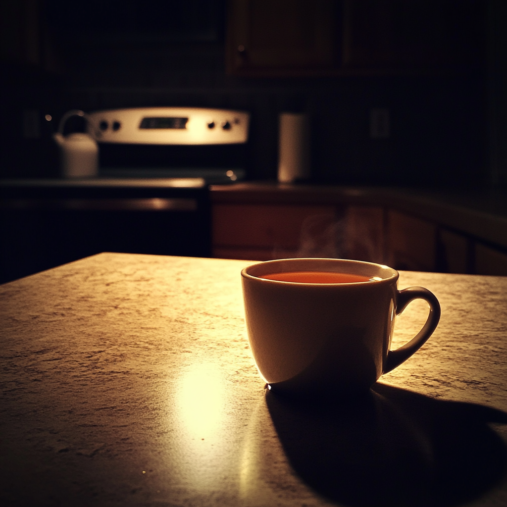 Une tasse de thé sur un comptoir de cuisine | Source : Midjourney