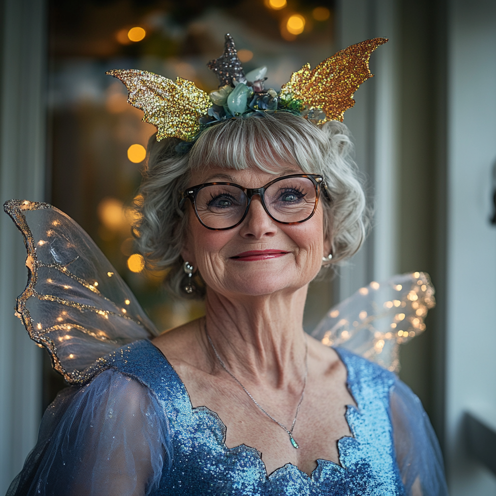 Une femme souriante déguisée en fée marraine pour Halloween | Source : Midjourney