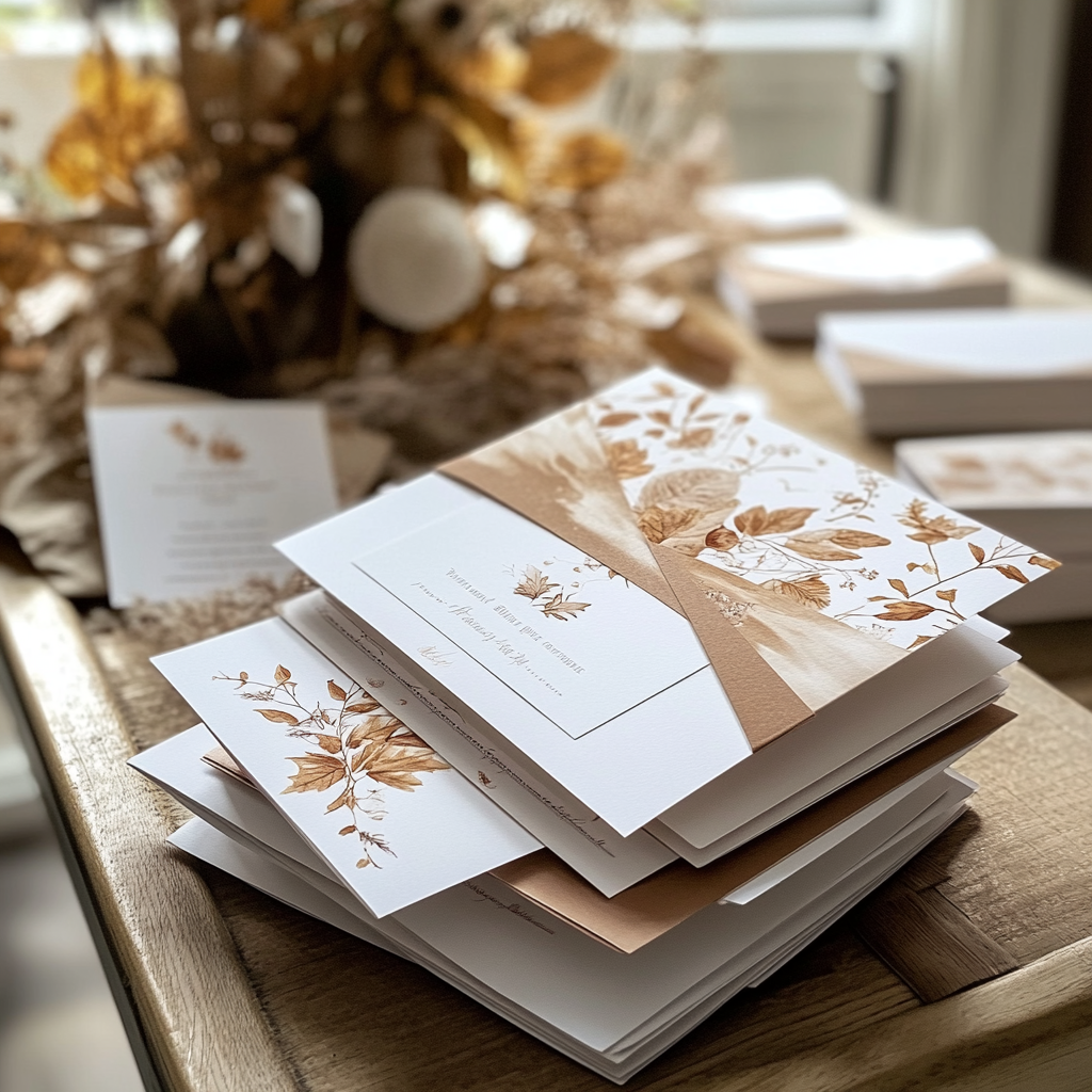 Une pile d'invitations de mariage | Source : Midjourney