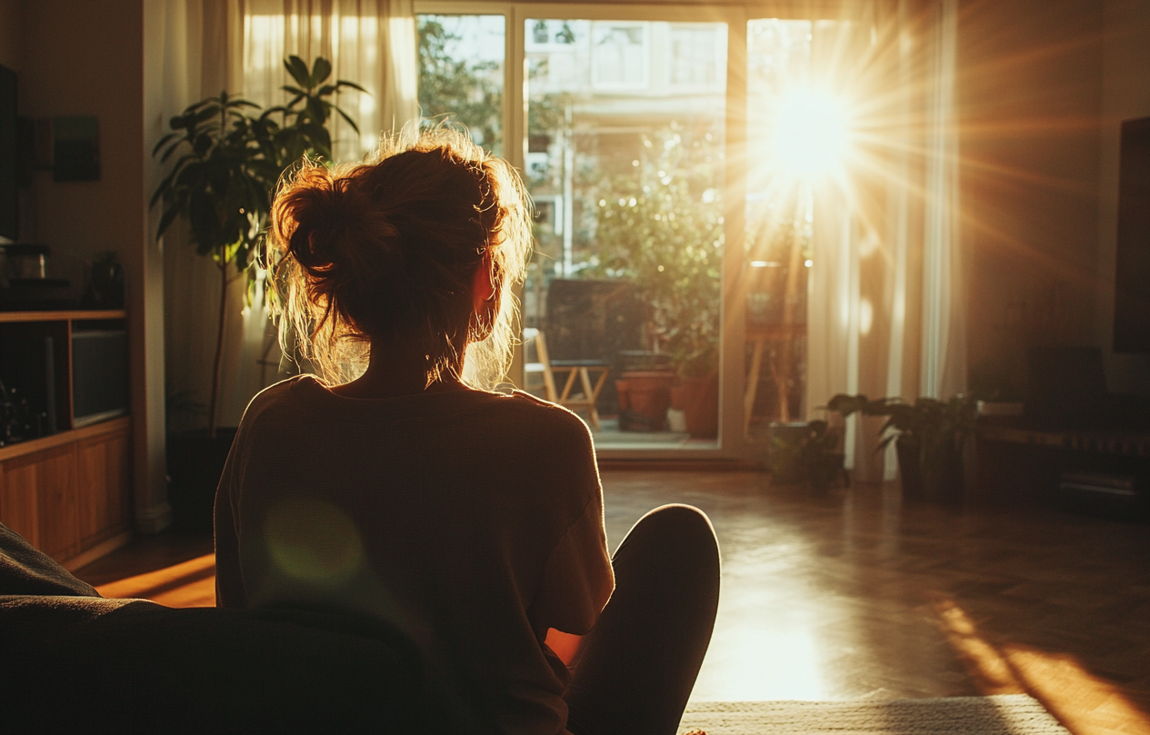 Une femme assise sur un canapé | Source : Midjourney