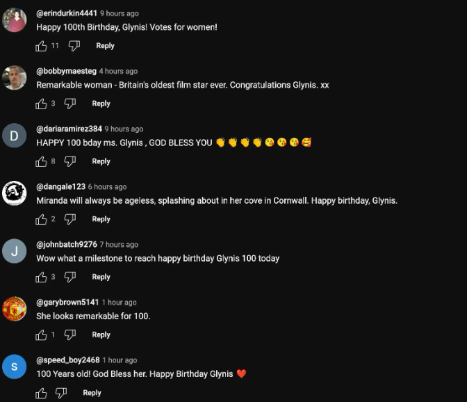 Commentaires de fans parlant de Glynis Johns, datés du 5 octobre 2023 | Source : YouTube/ABC7