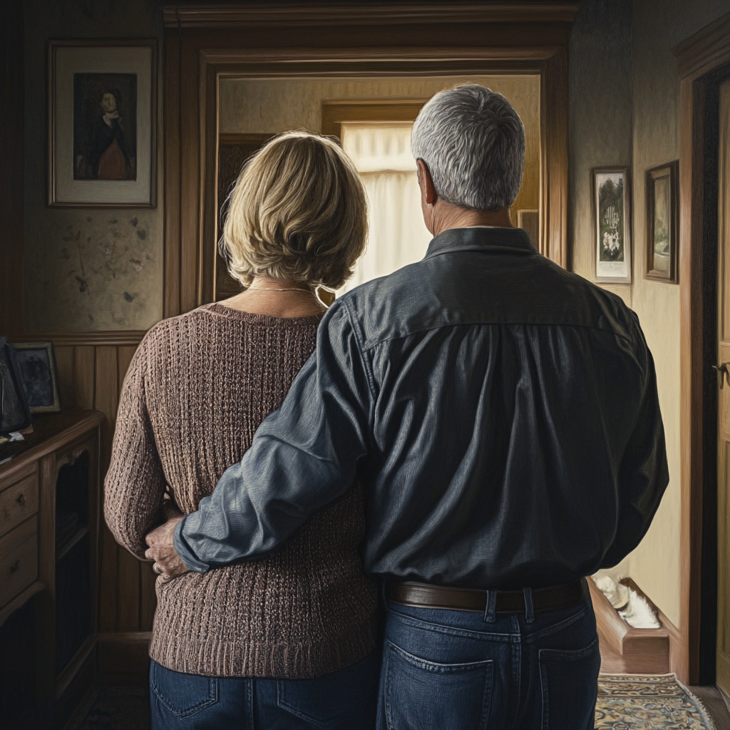 Couple d'âge moyen debout dans leur maison | Source : Midjourney