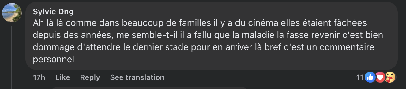 Commentaire d'une internaute sur la relation entre Catherine Laborde et sa sœur Françoise | Source : Capture Facebook