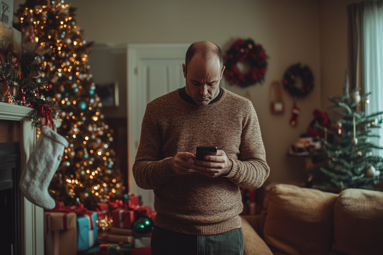 Un homme regarde son téléphone, inquiet | Source : Midjourney