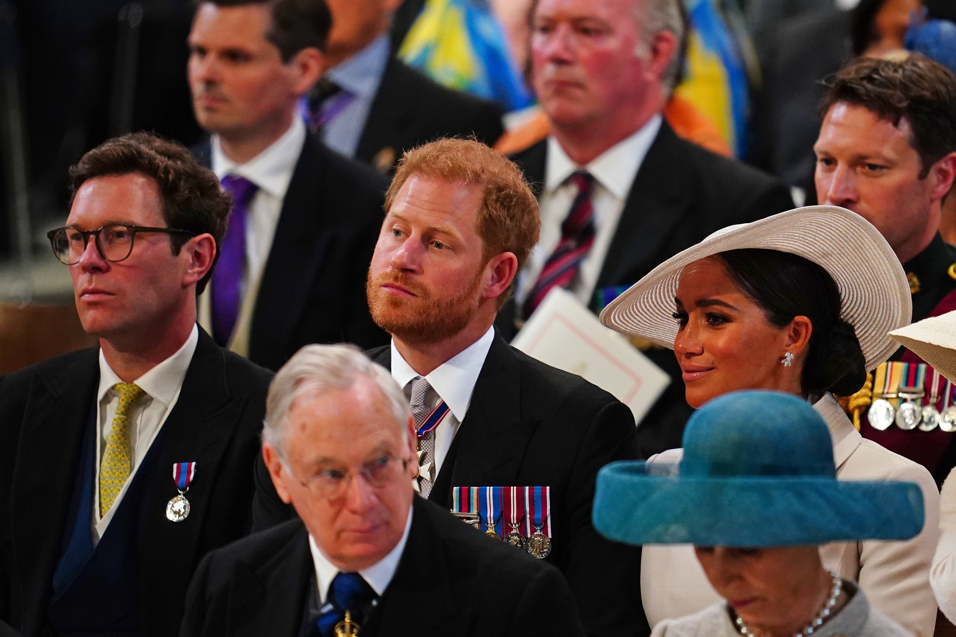 Le duc et la duchesse de Sussex pendant le service national d'action de grâce à Londres lors des célébrations du jubilé de platine de la reine, le 3 juin 2022. | Source : Getty Images