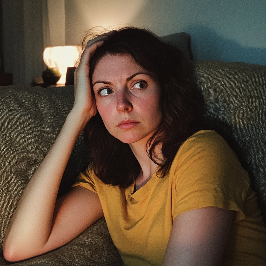Une femme bouleversée qui se tient la tête | Source : Midjourney