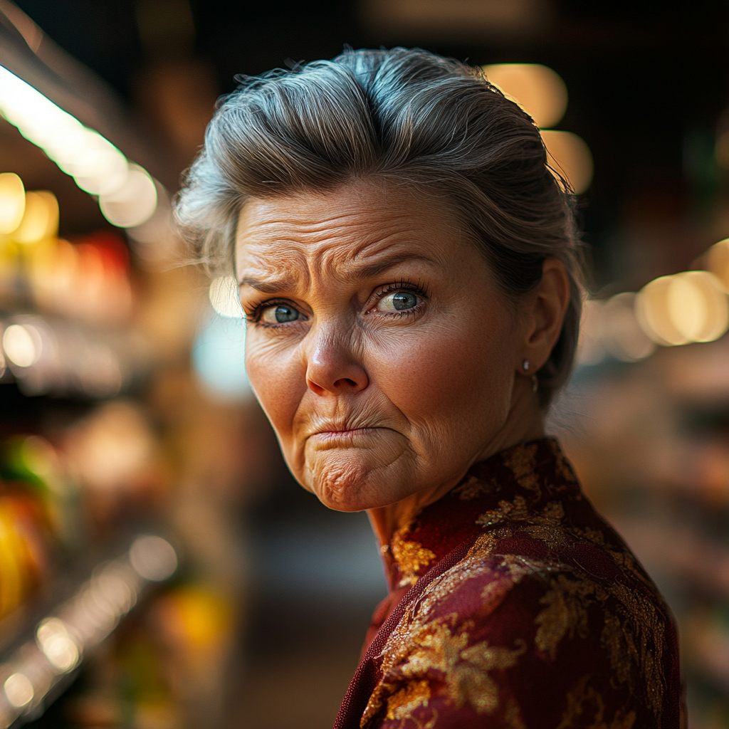 Une femme âgée agacée dans une épicerie | Source : Midjourney