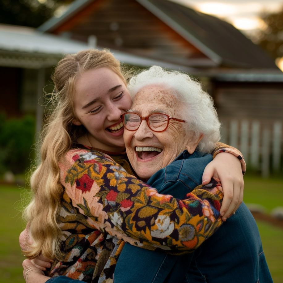 Une femme serrant sa grand-mère dans ses bras | Source : Midjourney