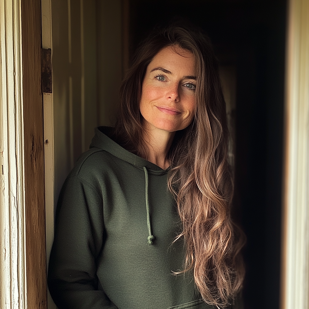 Une femme souriante debout dans un couloir | Source : Midjourney