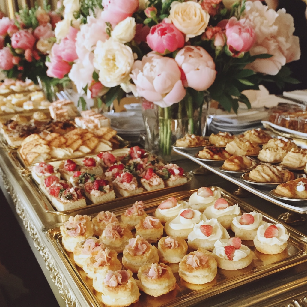 Plateaux de nourriture lors d'un mariage | Source : Midjourney