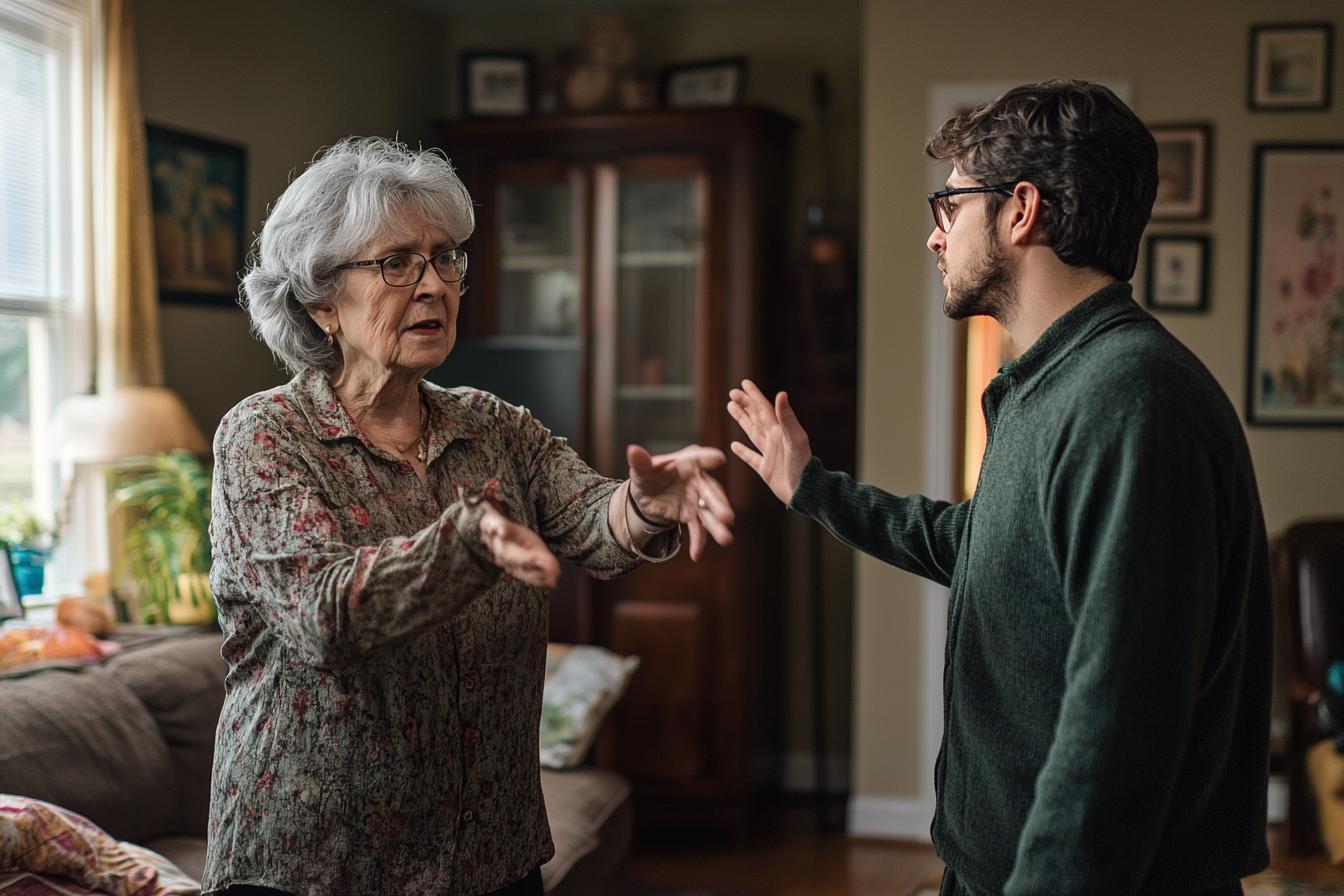 Une femme fait des gestes tout en parlant à un homme | Source : Midjourney