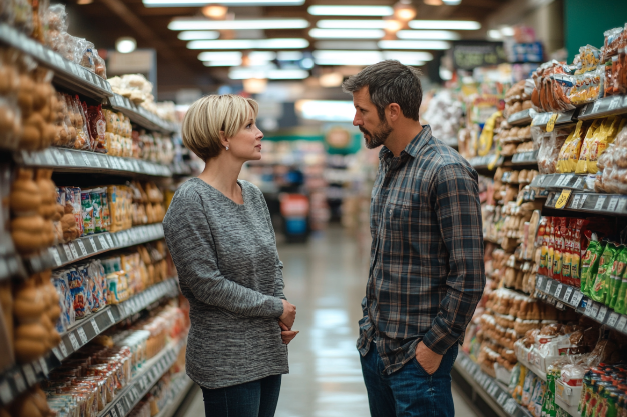 Un homme et une femme debout dans une épicerie | Source : Midjourney