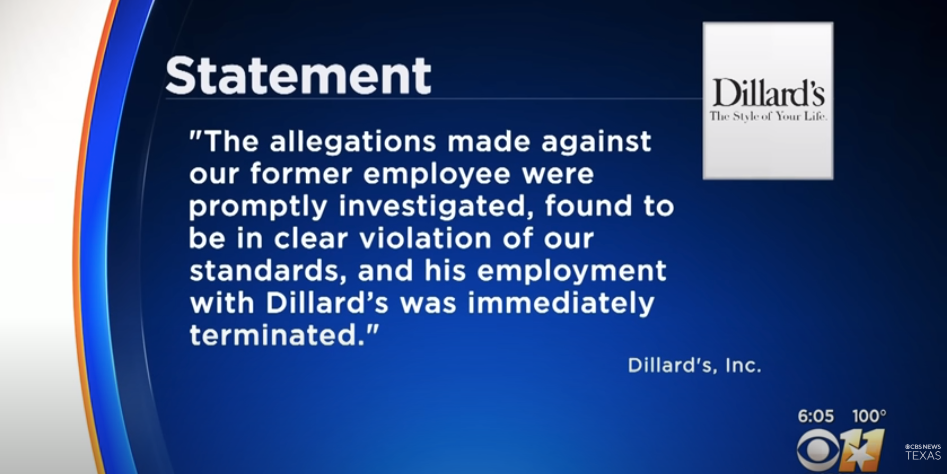 Communiqué de la direction de Dillard's | Source : Youtube.com/CBS Texas