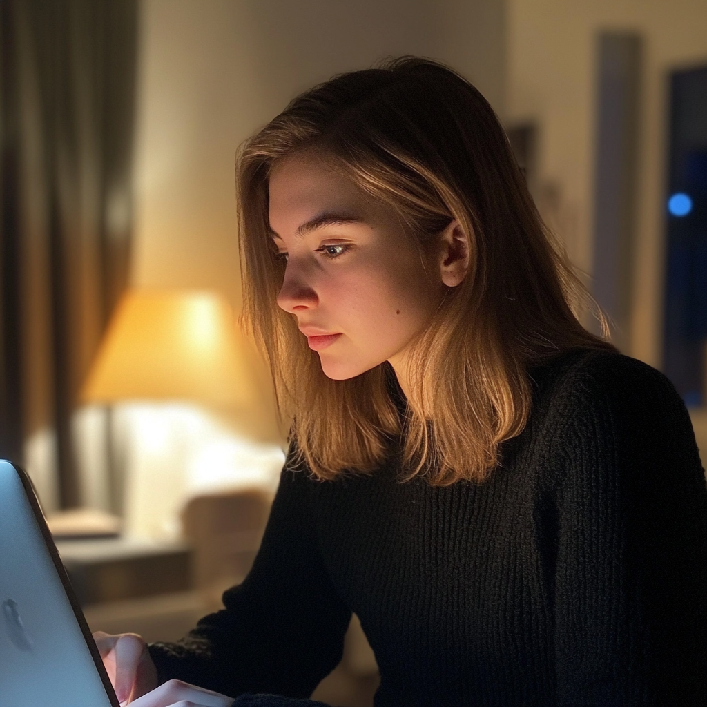 Une femme utilisant son ordinateur portable la nuit | Source : Midjourney