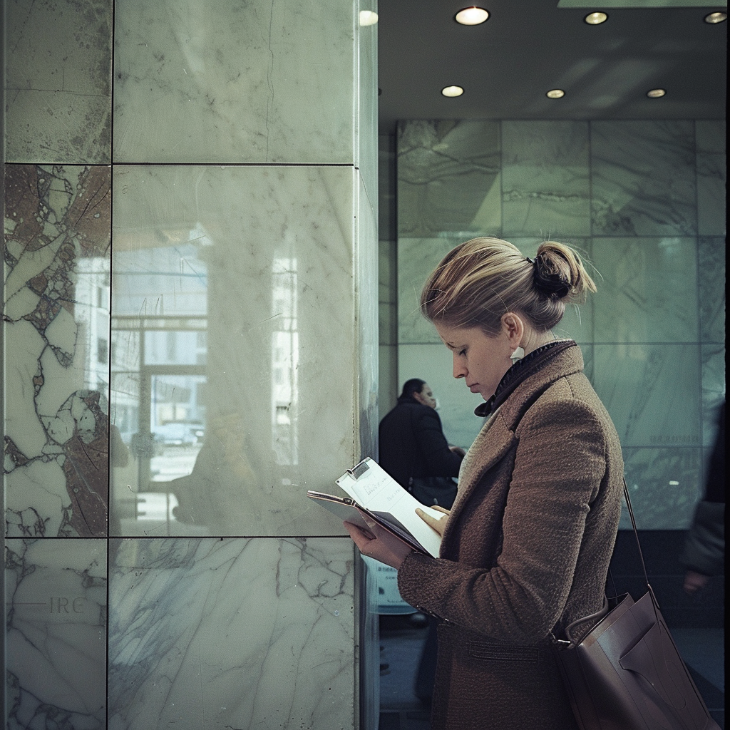 Une femme tenant un cahier | Source : Midjourney