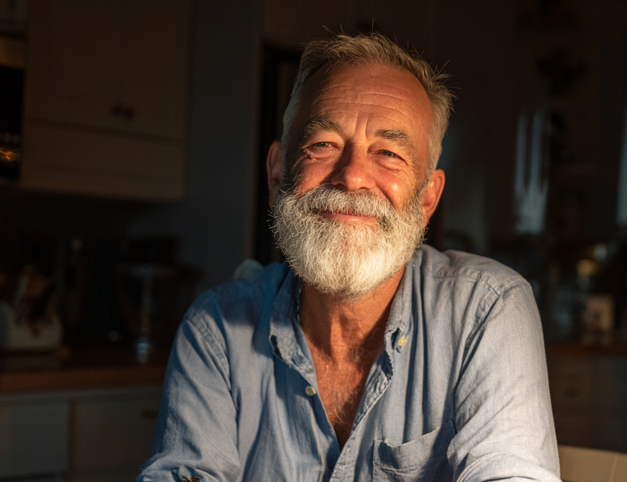 Gros plan sur un homme âgé souriant | Source : Midjourney