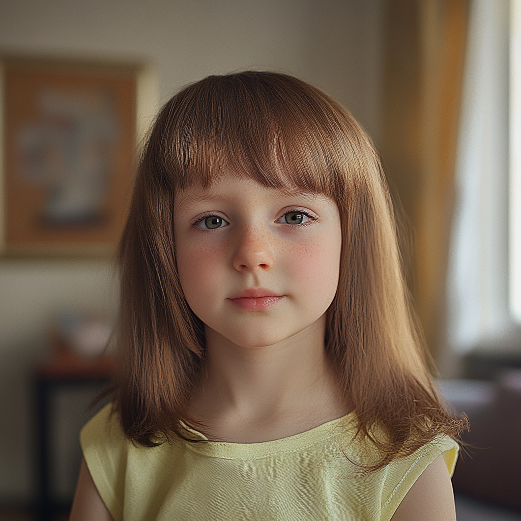 Une petite fille qui regarde droit devant elle | Source : Midjourney