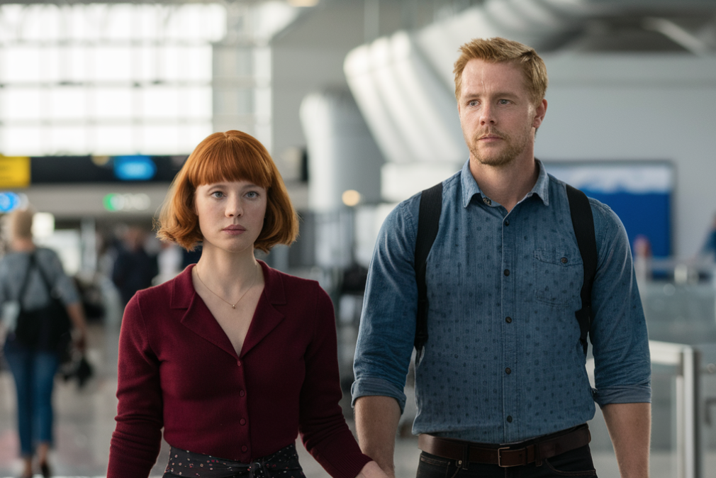 Un couple marchant main dans la main dans un terminal d'aéroport | Source : Midjourney