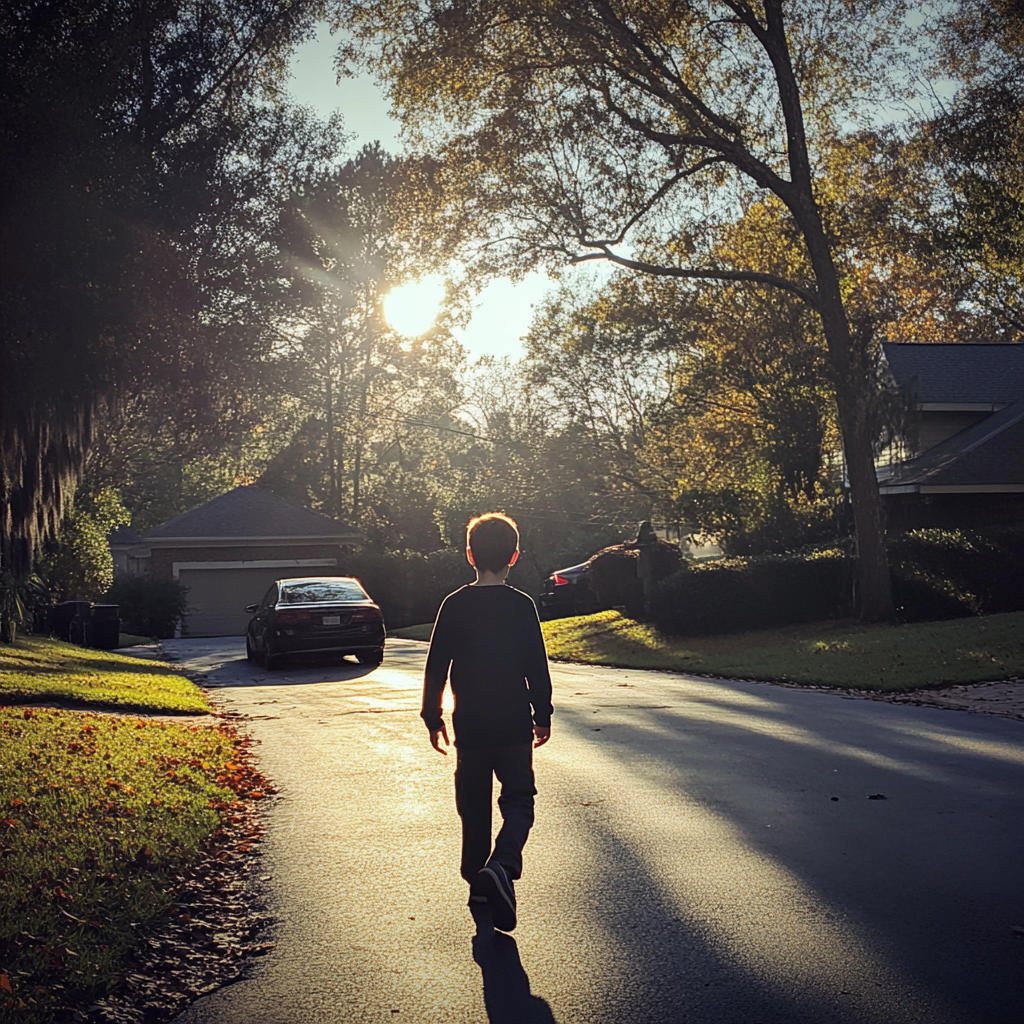 Un jeune garçon marchant sur l'allée | Source : Midjourney