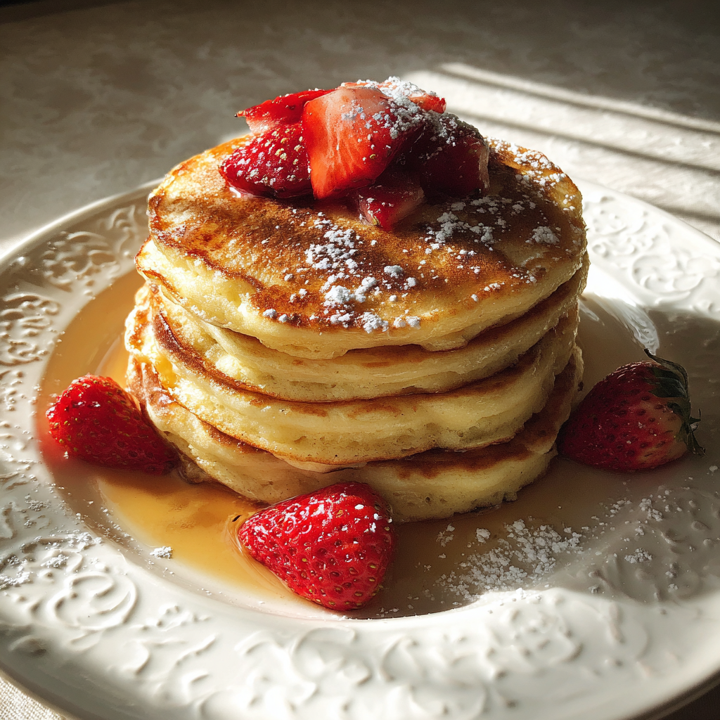 Une pile de pancakes sur une table | Source : Midjourney
