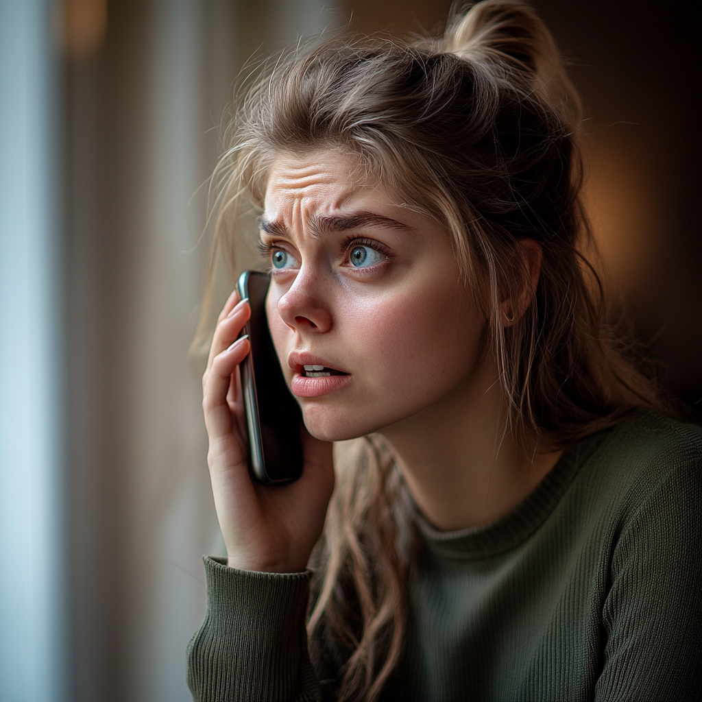 Une femme inquiète qui parle au téléphone | Source : Midjourney