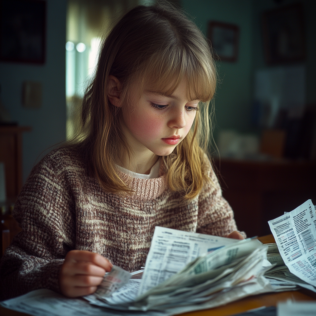 Une petite fille qui trie des factures | Source : Midjourney