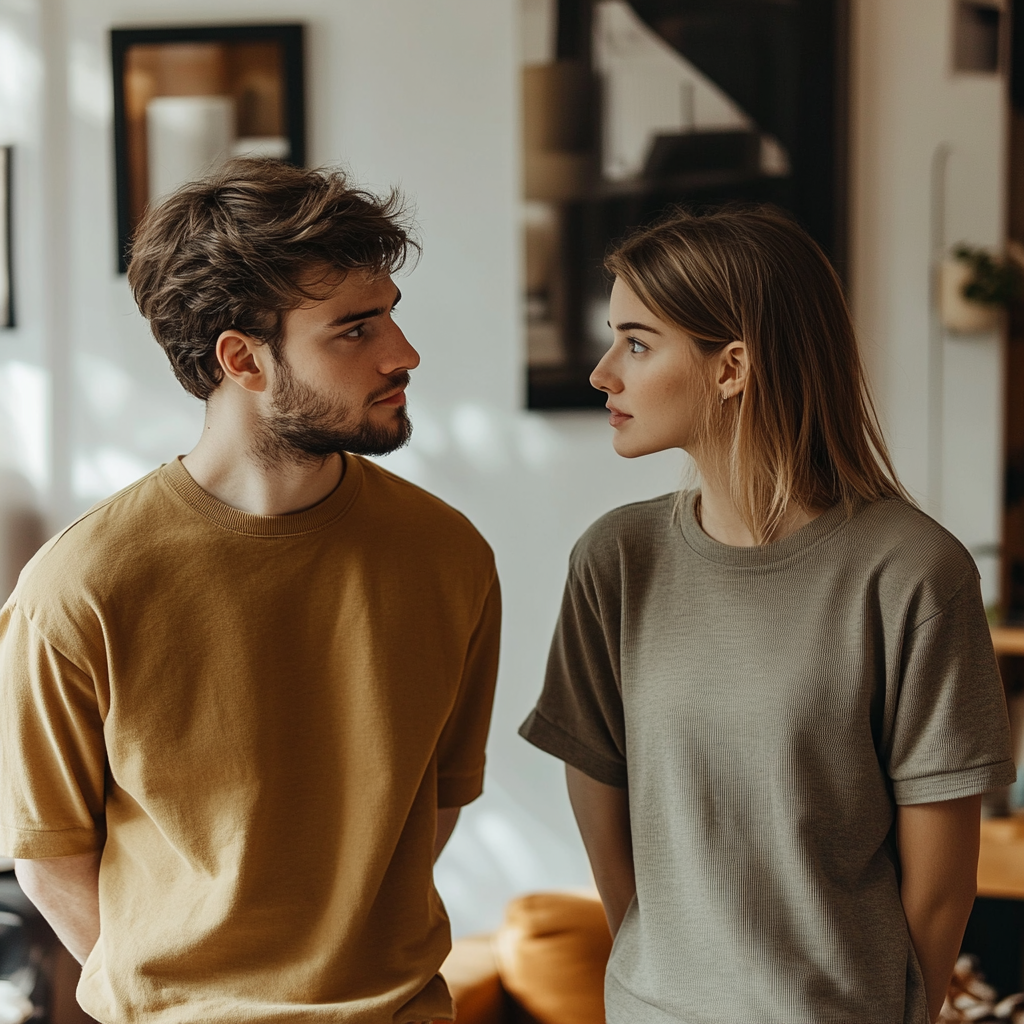 Un couple dans son salon | Source : Midjourney