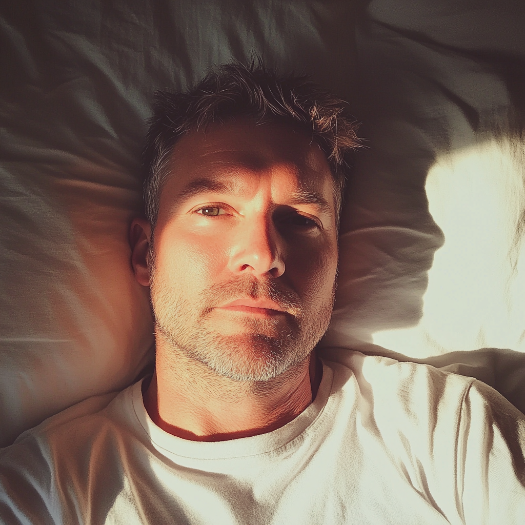 Un homme allongé sur un lit | Source : Midjourney