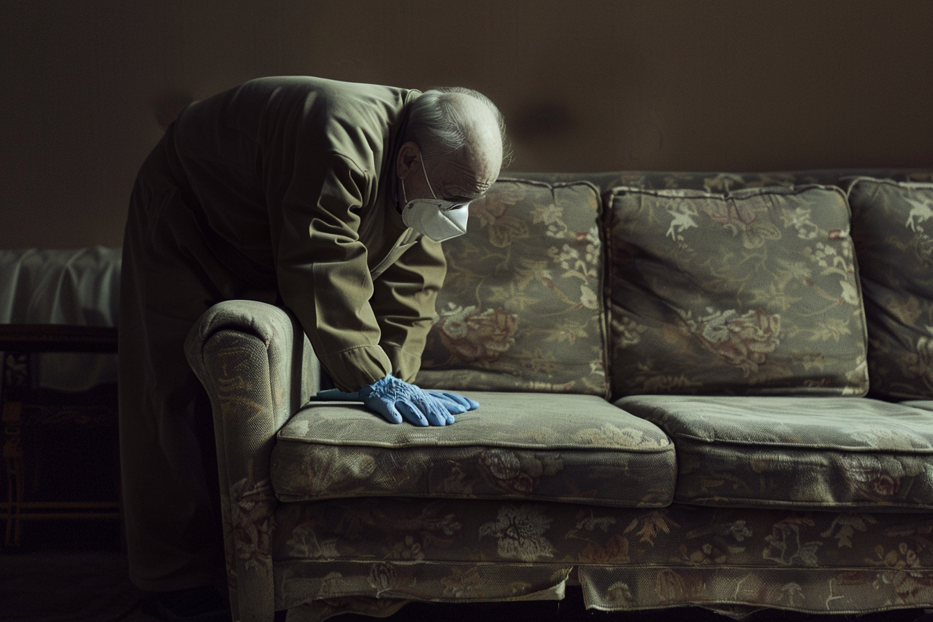 Un homme âgé penché sur un canapé | Source : Midjourney