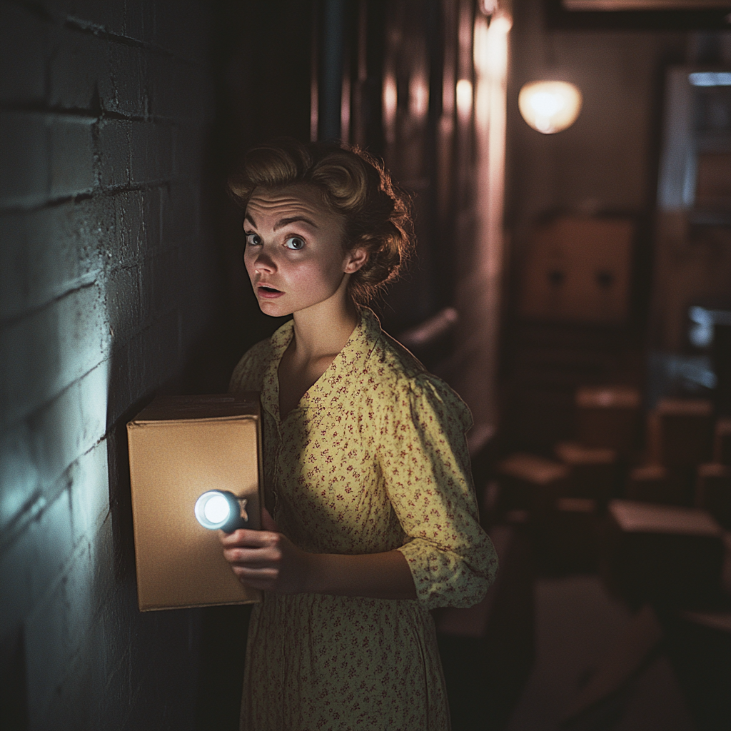 Une femme qui déplace des cartons dans un sous-sol | Source : Midjourney