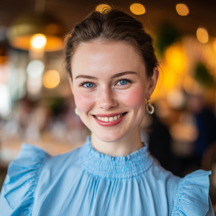 Une femme heureuse dans un restaurant | Source : Midjourney