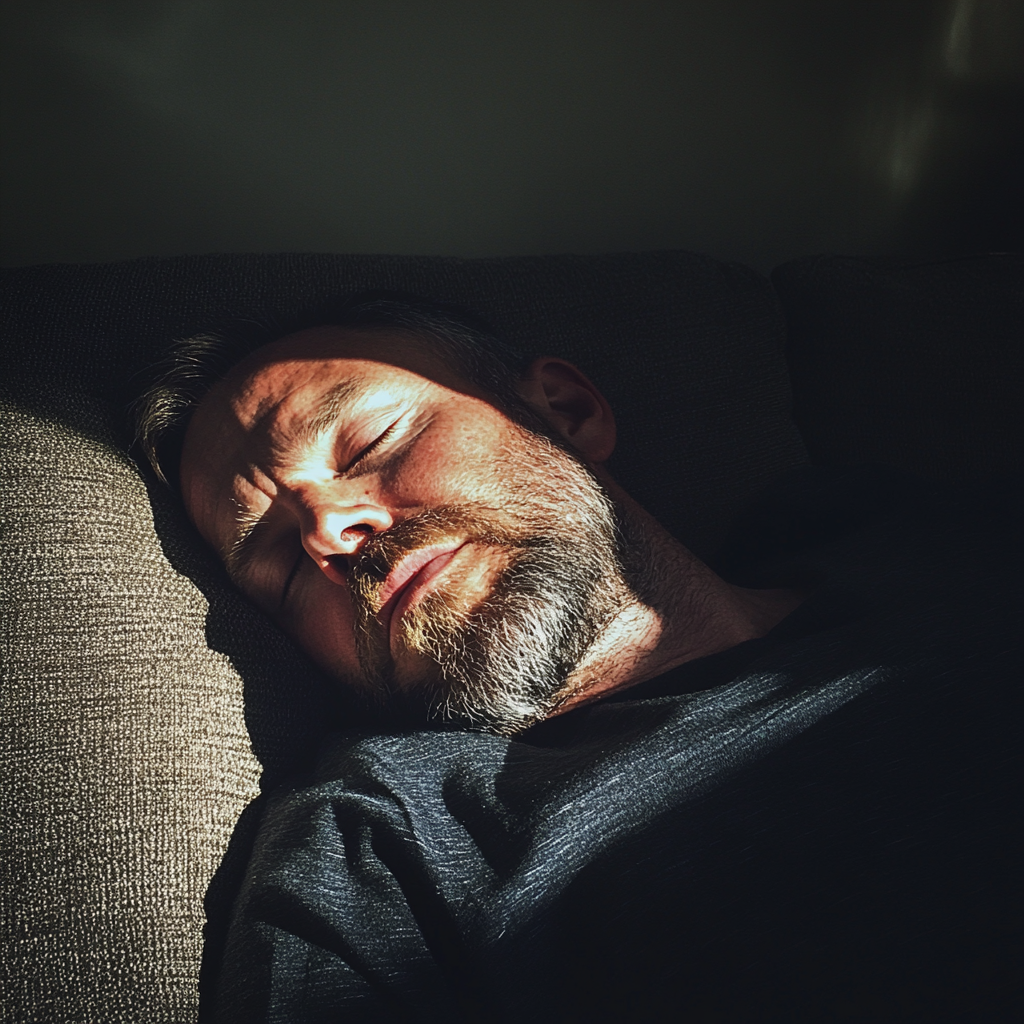 Un homme qui dort sur un canapé | Source : Midjourney